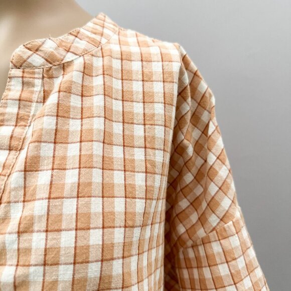 Madewell Crinkle Cotton Bubble-Sleeve Popover Check Fauna‎ Flowy Shirt Women XL - Picture 8 of 15